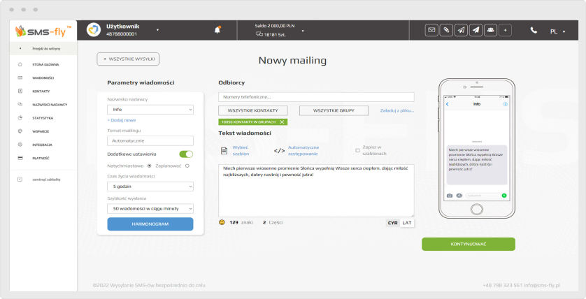 Planowanie kampanii SMS za pomocą kilku kliknięć